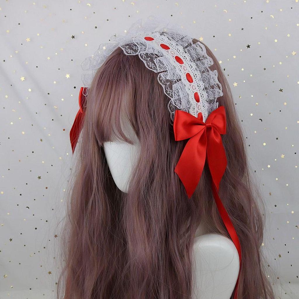 Lolita Vitt Spetsrosett Hårband - Fransk Retro Söt Hovstil Håraccessoar