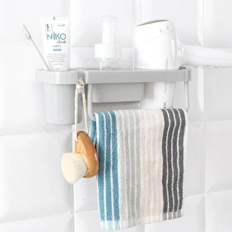 Multi-functional Hair Dryer Storage Rack Plastic Bathroom Wall-mounted Sucker Hair Dryer Storage Holder Organizer Shelf