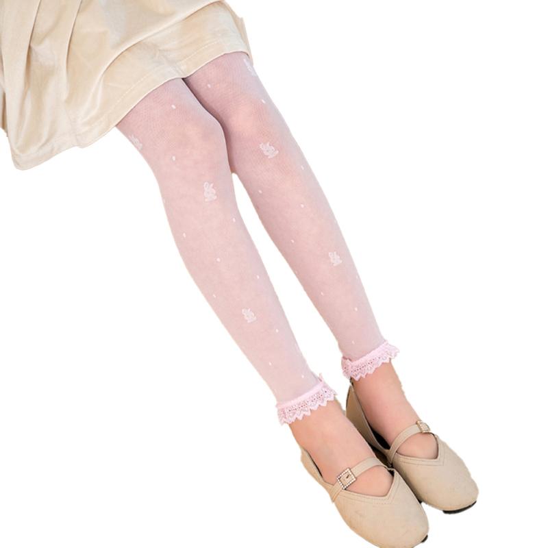 Panty de Verano Transpirable Fino para Niños Niñas Color Sólido Encaje de Conejo Medias Bebé Anti-mosquitos