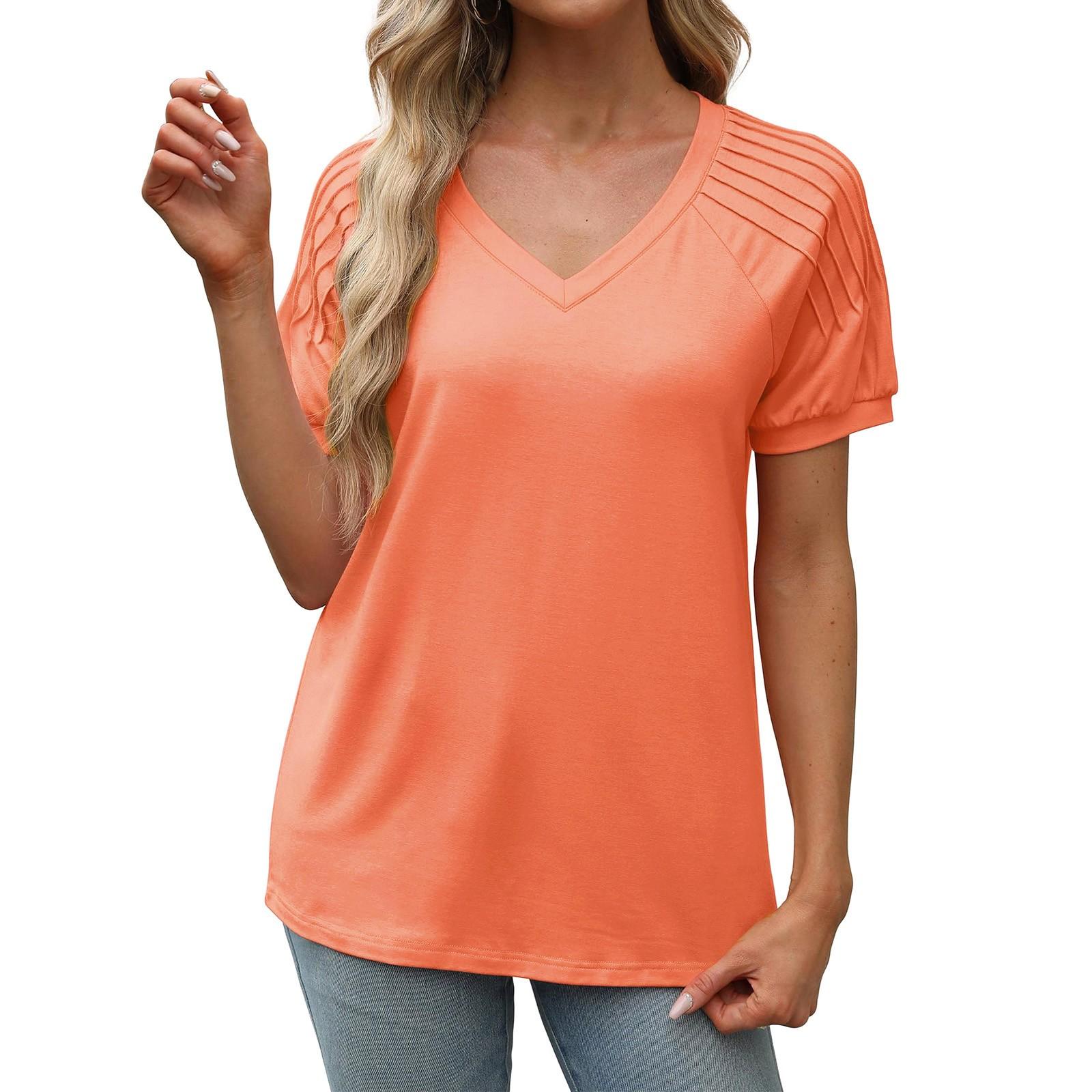 

Ladies Summer New V-Neck T-Shirt Color Short-Sleeved Ladies Top XL оранжевый
