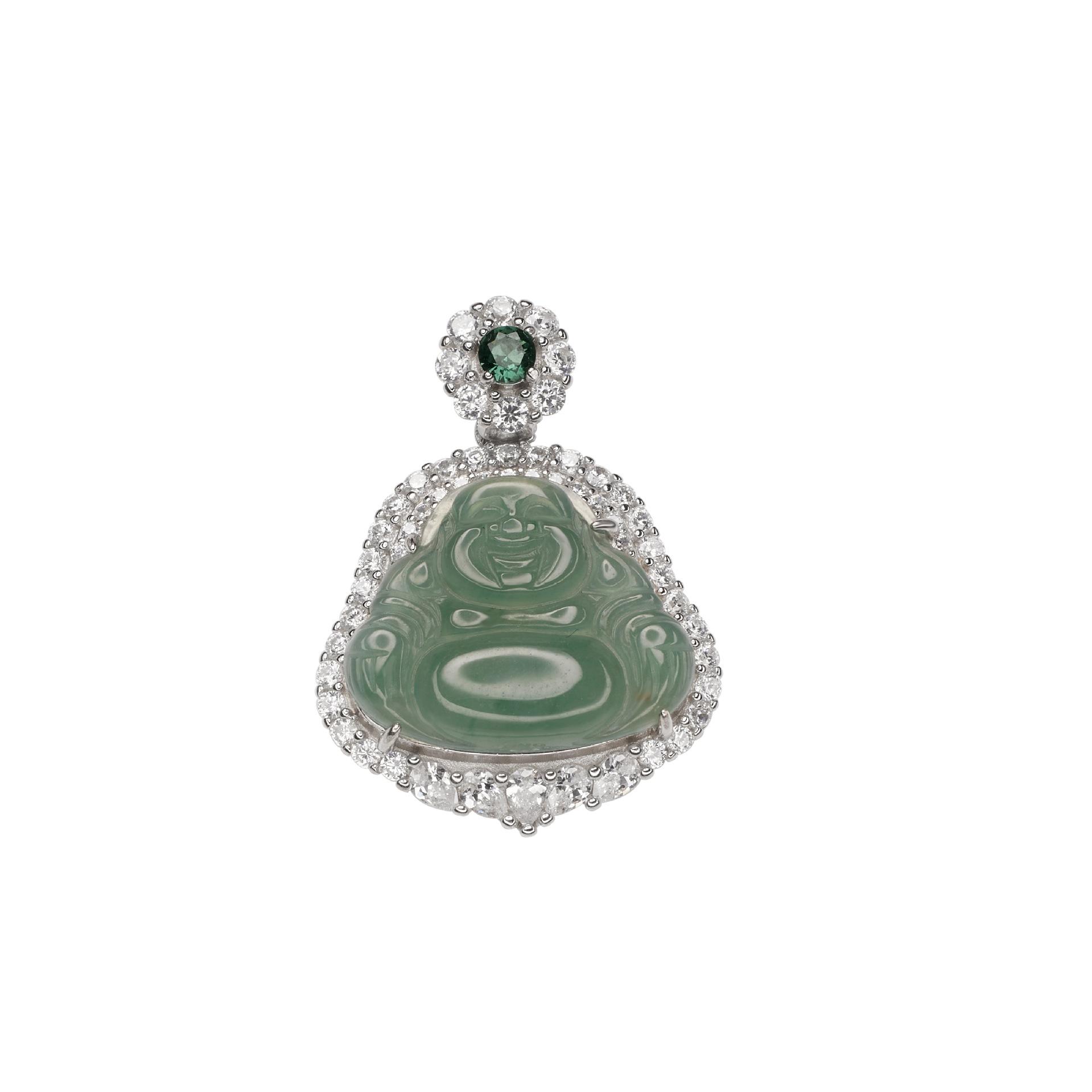 

S925 Jadeite Danger Material Big Belly Buddha Ожерелье Женское Премиум Инкрустированное Цирконом Жадеит Будда Гонг Подвеска Нефритовая Подвеска 925 silver