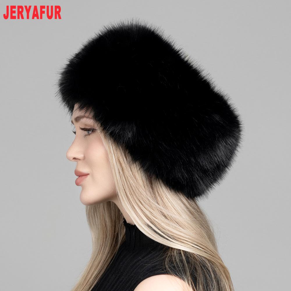 JERYAFUR Women Faux Fur Winter Hat, Thick Fluffy Grey Plush Warm Fashion Ladies Cap for Cold Winter Outdoor