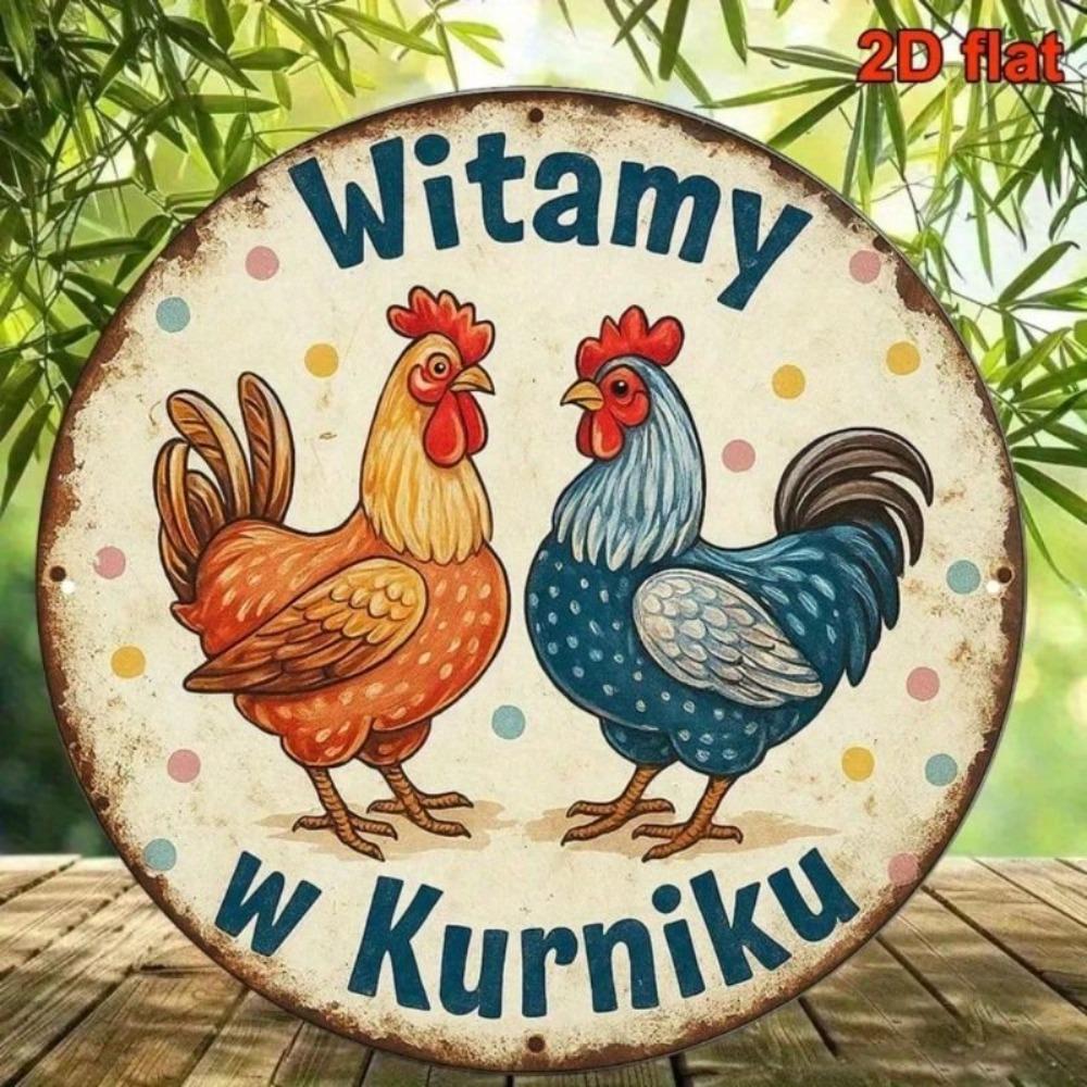 Vintage Round Metal Rooster Sign Country Farmhouse Wall Decor for Chicken Coop Outdoor Garden