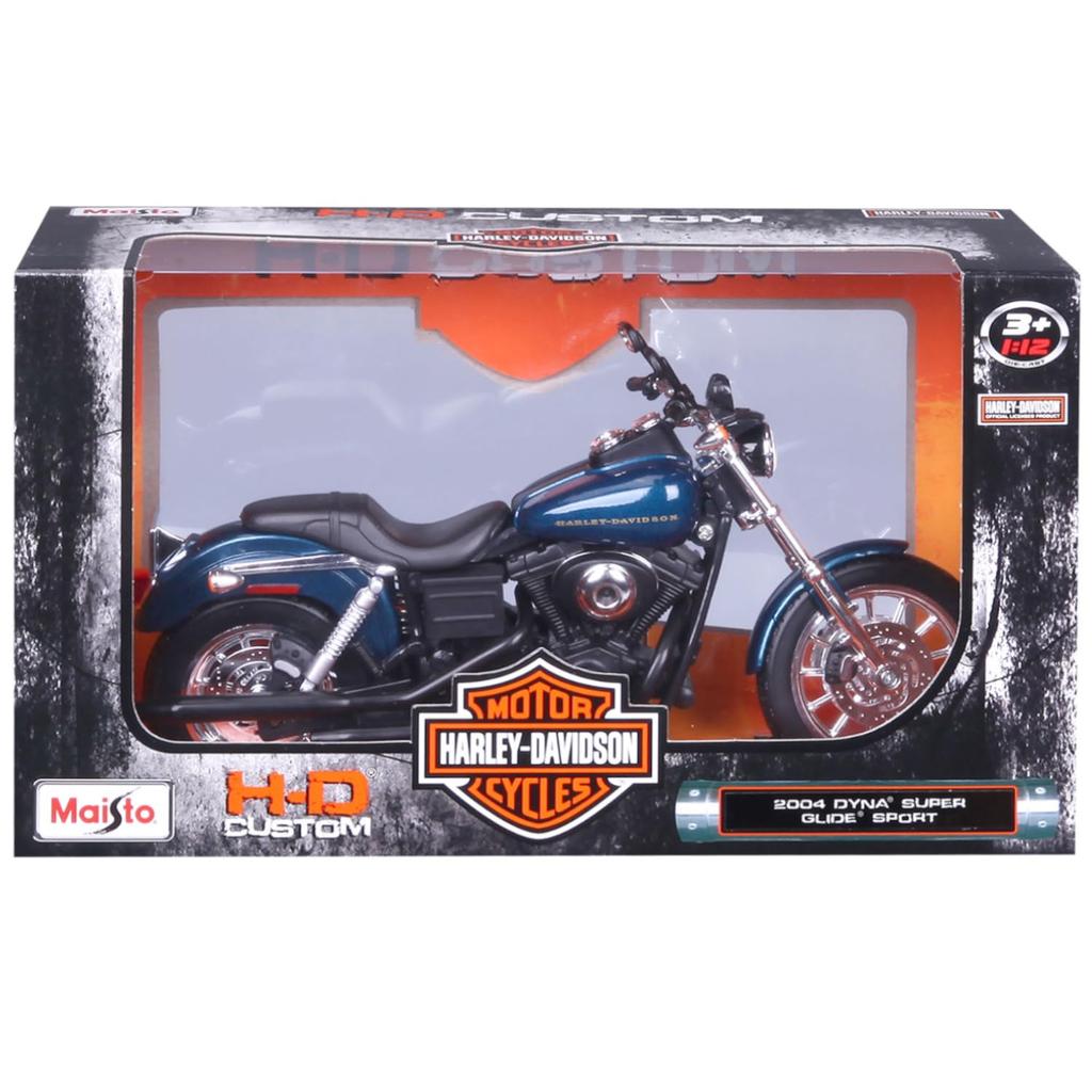 Maisto 1/12 Scale Harley-Davidson 2004 Dyna Super Glide Sport Blue / Diecast Model Car, Motorcycle, Fully Assembled, 32321