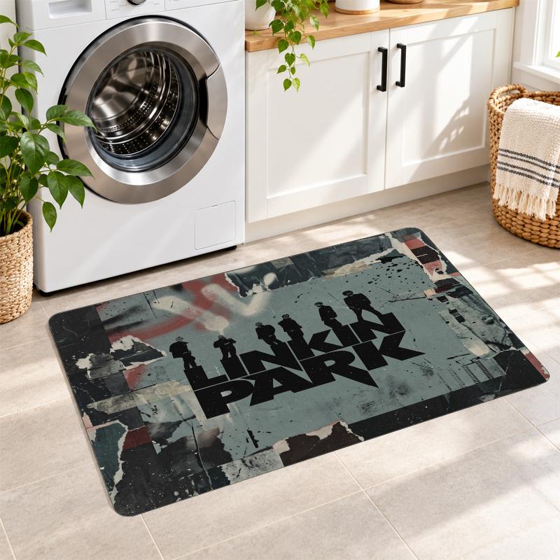 Flanell Küchenmatte Linkin Park Weicher Teppich Rutschfester Bodenteppich Heimdekoration