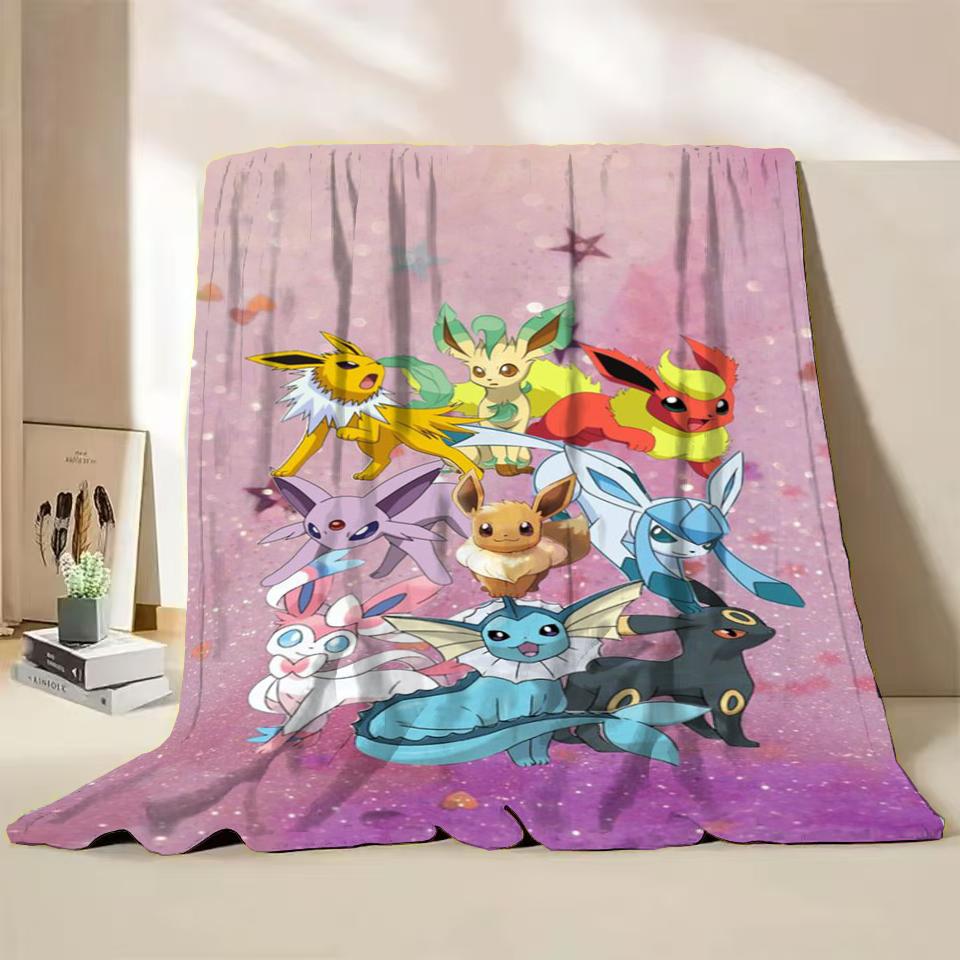 Pokémon Evoli Flanell-Kuscheldecke für Bett Sofa Zuhause Schlafzimmer Büro Reisen Kinder-Überwurfdecke Kinder Winter Warm Weich Geschenke