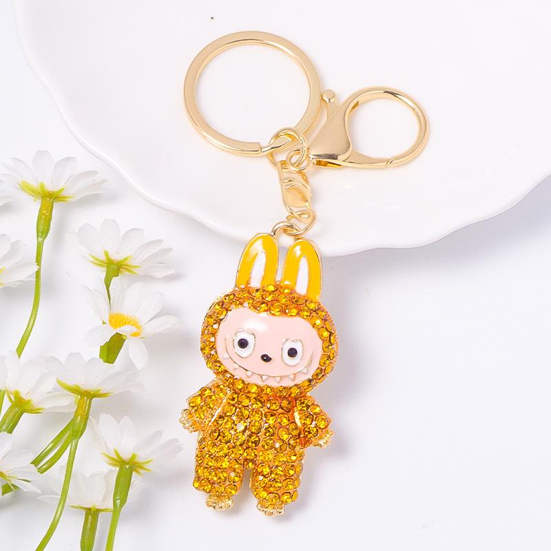 Cross Border Popular Cartoon Doll with Canvas Keychain, Small Pendant Accessories, Rhinestone Metal Rabbit Keychain