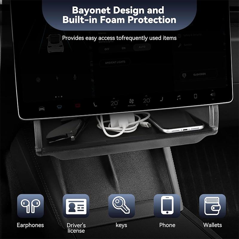 Center Console Screen Under Storage Box For Tesla Model 3/Y Juniper 2019-2026 Center Hidden Storage Organizer Tray Accessories