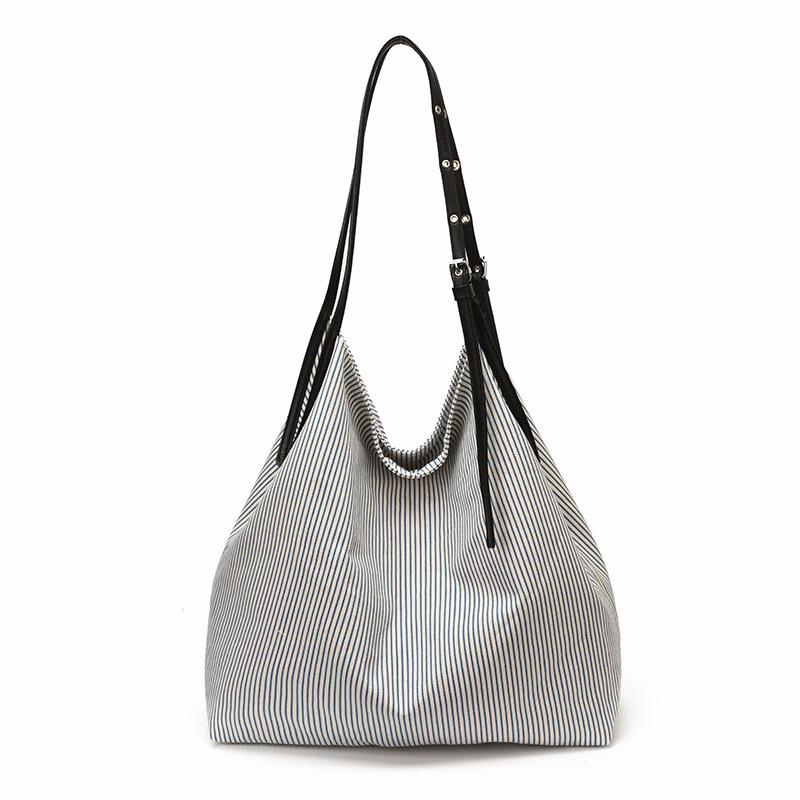 Korean Nylon Striped Casual Single Shoulder Bag - Large Capacity Artistic Underarm Handbag