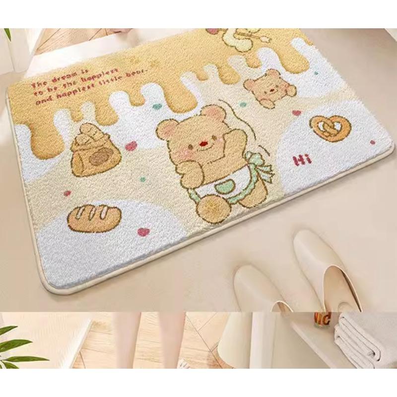 Cute Cartoon Kapibara Imitation Cashmere Floor Mat Bathroom Door Floor Mat Thickened Bedroom Absorbent Non-slip Floor Mat
