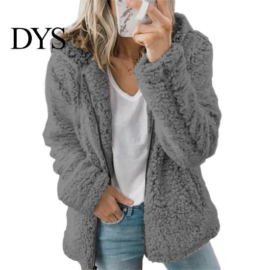 Women Cozy Zip-up Coat Winter Sherpa Fleece Short Jacket Hooded Zipper Cardigan Lightweight Zippered Warm Casual Solid Plush Windproof for Fall