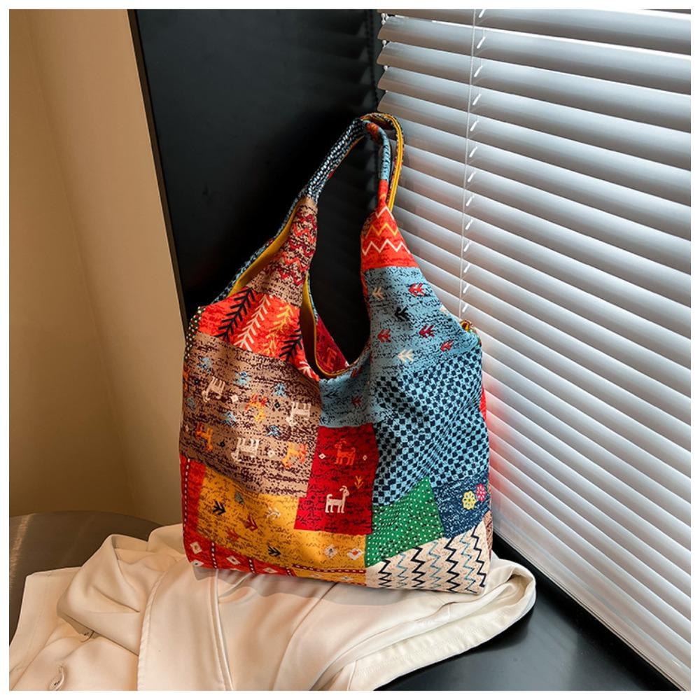 New trend fashion niche retro ethnic style shoulder bag double-sided back leisure vacation style flower cloth bag