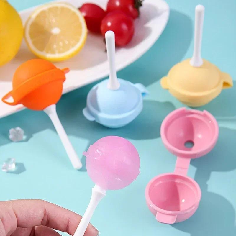 4 PCS Lollipop Silicone Ice Box Popsicle Mold Mini Ice Cream Maker Ice Mold Household Popsicle Ball Mold Homemade Popsicle Tools