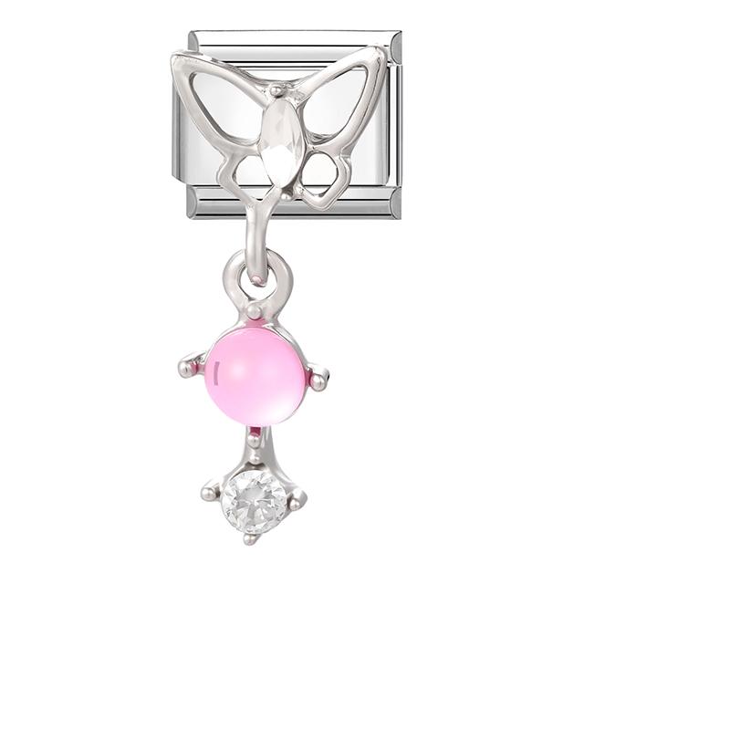 Women Zircon Heart Butterfly Moon Star Bow Pearl Pendant Italian Charm Links Fit 9mm Stainless Steel Bracelet DIY Making Gifts