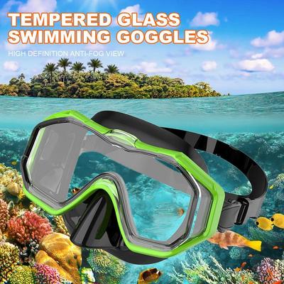 Swimming Goggles With Nose Cover Clear Tempered Glass Snorkel Goggles Anti-Fog Pool Goggles With Soft Silicone Seal Waterproof