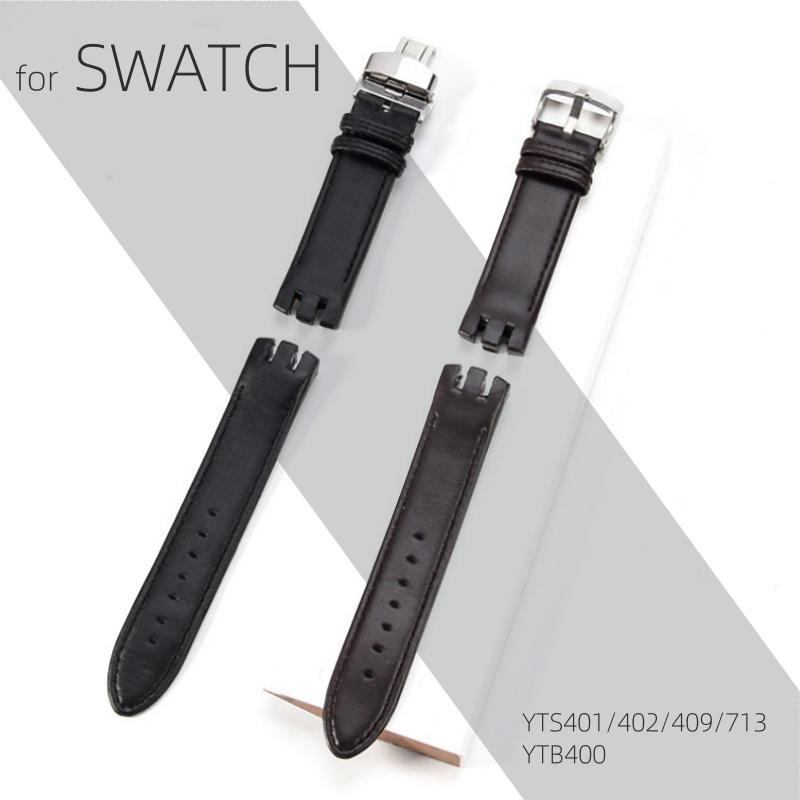 Genuine Leather for Swatch YTS401/402/409/713 YTB400 Pin/Folding Buckle Watchband Watch Strap Bracelet Watch Accessories 20mm