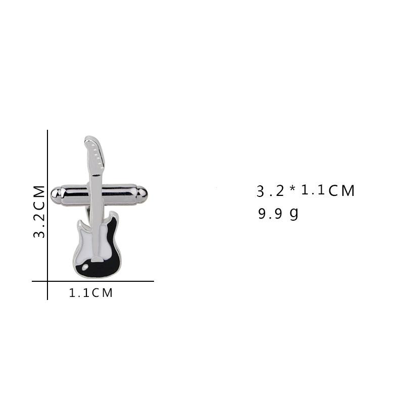 Funny Mens Guitar Shaped Enamel Cufflinks Musical Instrument Design Sleeve Button Music Fans Jewelry Silver Tone