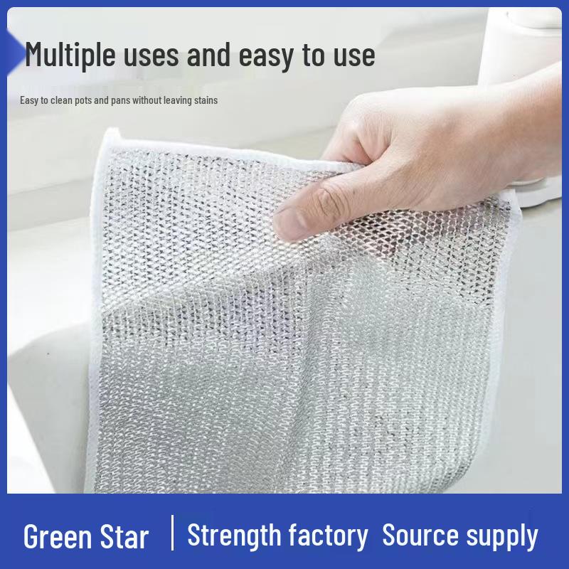 

Silver Wire Non-Stick Degreasing Dishcloth for Kitchen Cleaning Single Layer Silver Wire Rag