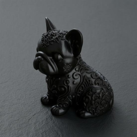 3D Printed French Bulldog Ornament, Black Glossy Dog Sculpture, Minimalist Cute Bulldog Figurine Desktop Decoration for Dog Lovers Gift