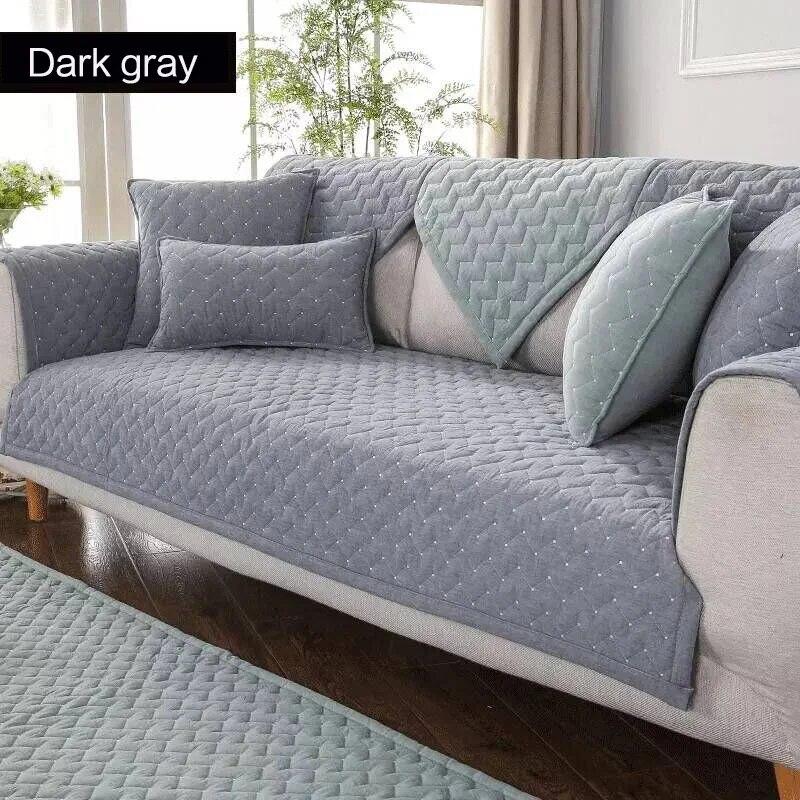 Cotton Sofa Cover Solid Color Non-slip L Shaped Slipcover Protect Pet Dog Cushion Mat Anti-dirty Sofa Cover for 1-4 Seats Sofa