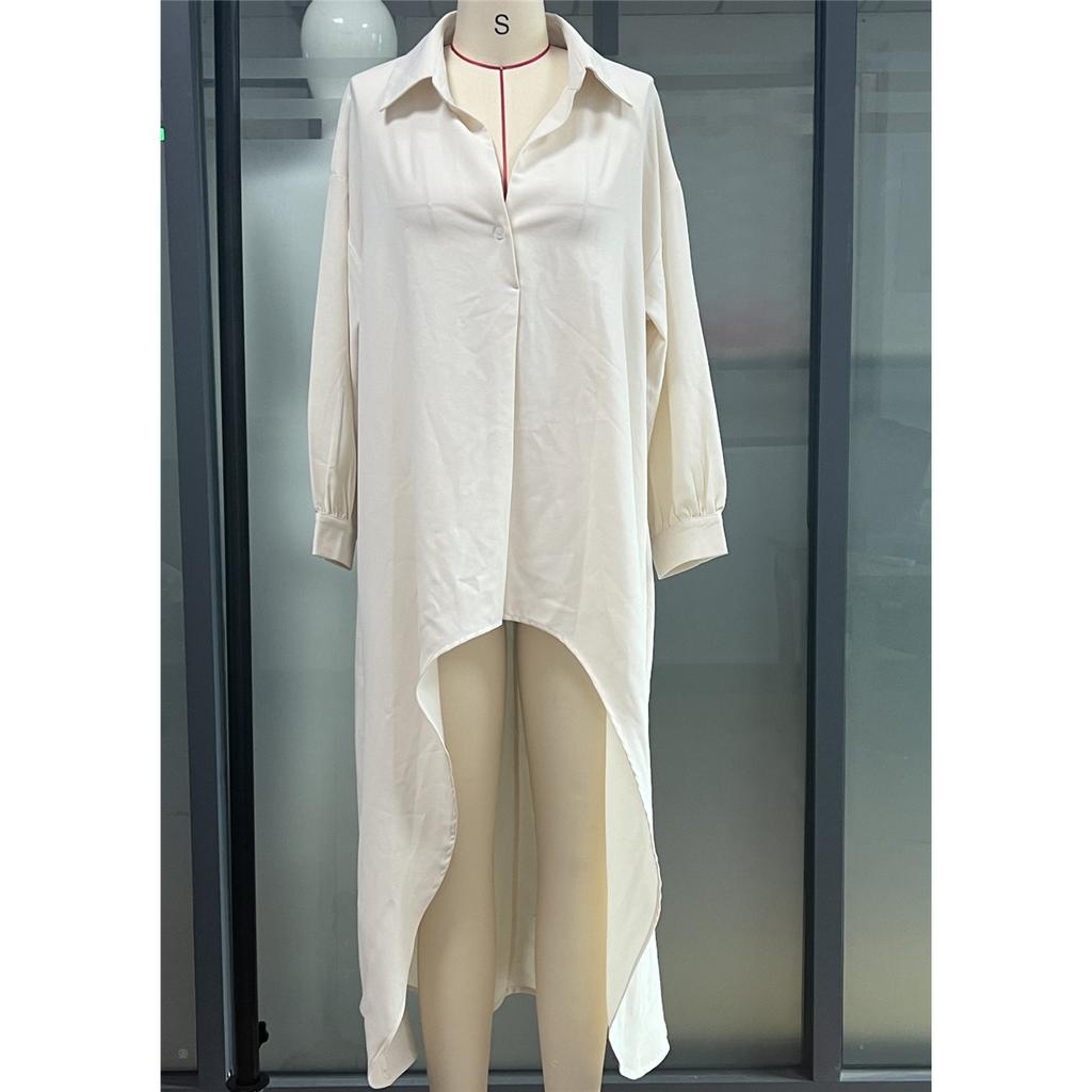 Women's Solid Color Loose Elegant Long Sleeve Irregular Lapel Shirt