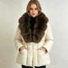 Winter New Medium and Long Down Cotton Jacket High Sense Waist Big Fur Collar Thin High