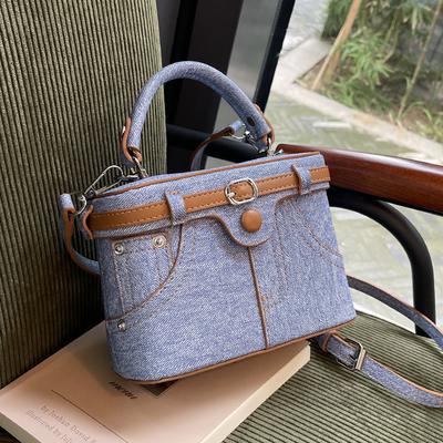 Trendy and Fashionable Denim Texture Hand-held Box Bag, Personalized Versatile Niche Design Messenger Bag Woman