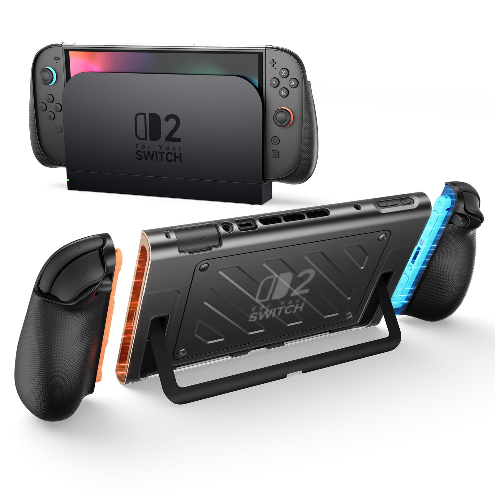 

JSAUX Switch 2 Совместимый Съемный Защитный Толстый Чехол-грип из ТПУ с Функцией Подставки и Дизайном Чехол No Face, Ударопрочный (Только PC0114A,