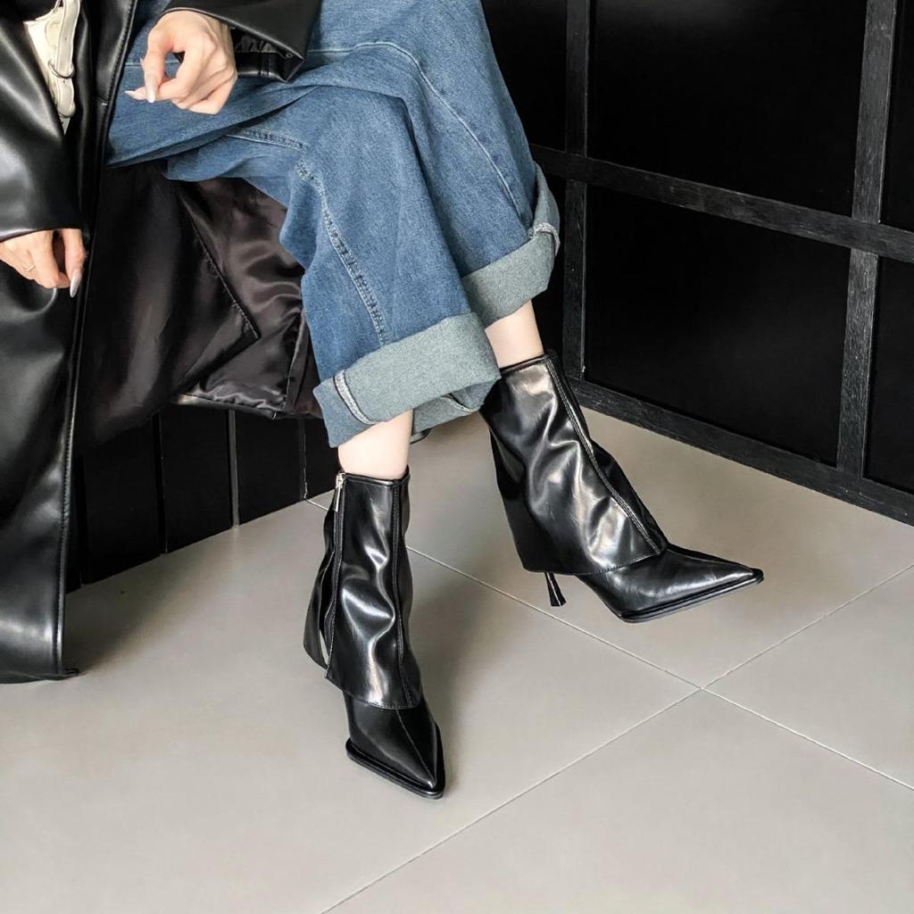 2025 Autumn/Winter Stiletto Heel Pointed Toe Women's Ankle Boots with Side Zipper