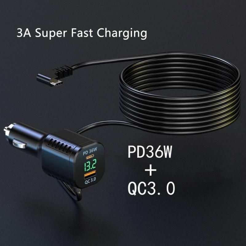 Car Power Adapter Small  USB Cable Fast Charging Adapter 3.5M Long Featuring QC3.0 & PD36W Quick Charges for DVR Devices