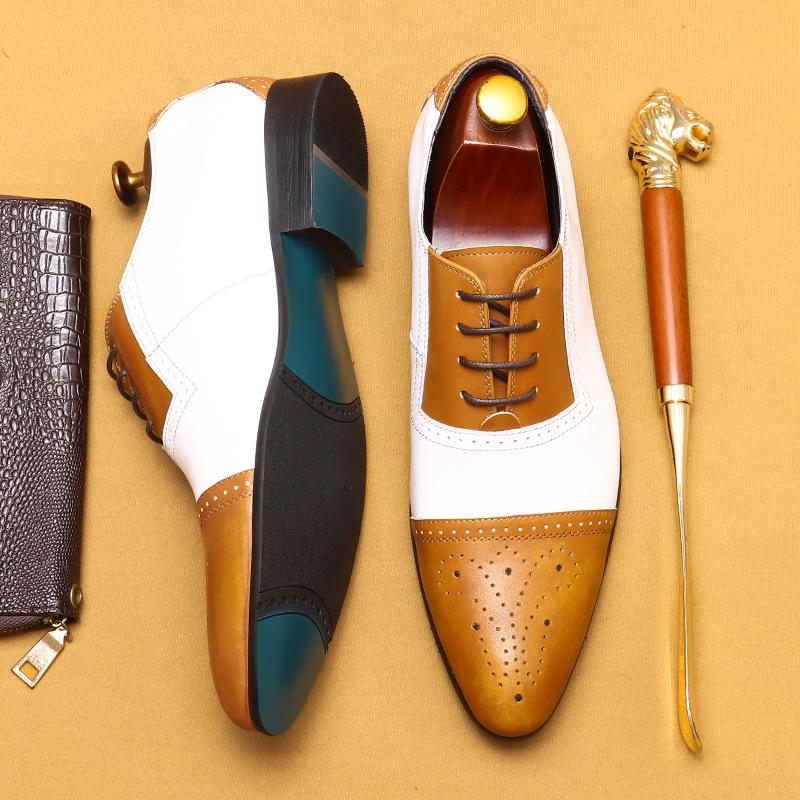 White Brock Leather Shoes Men'S Groom'S Suit Business Dress Leather Studio Wedding Shoes