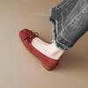 Leather version! Half-song red ballet single shoes women's bow retro flat-bottomed laden shoes square head shallow mouth grandma shoes