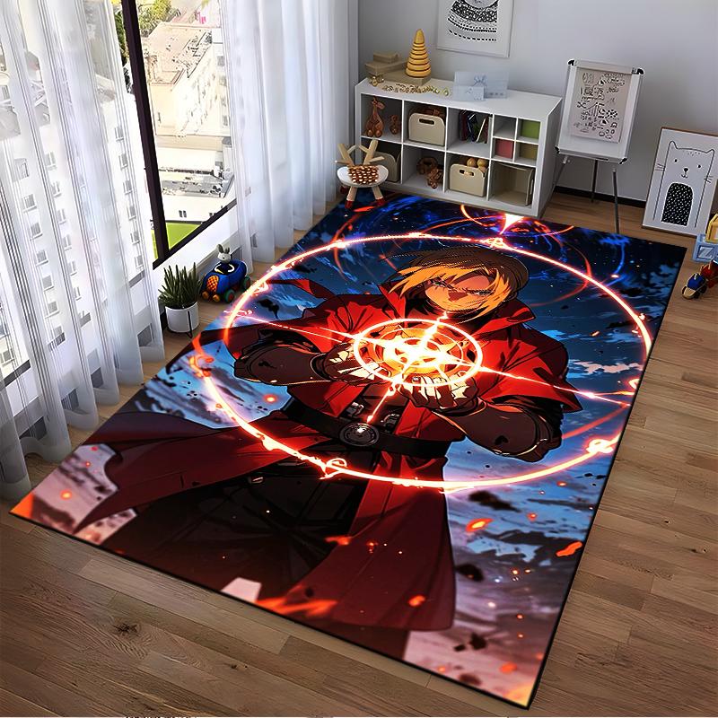 "Anime Style Carpet with Hero in Red Cloak, Magic Circle Pattern" Suitable for use as an anti-slip for living room bedroom sofas