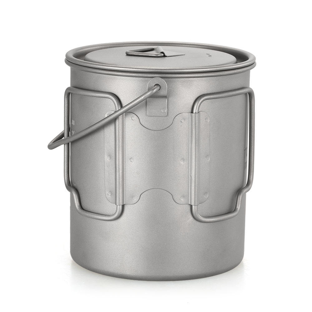 TOMSHOO Ultralight 750ml Titanium Pot Portable Titanium Water Mug Cup with Lid and Foldable Handle Outdoor Camping Cooking Picni
