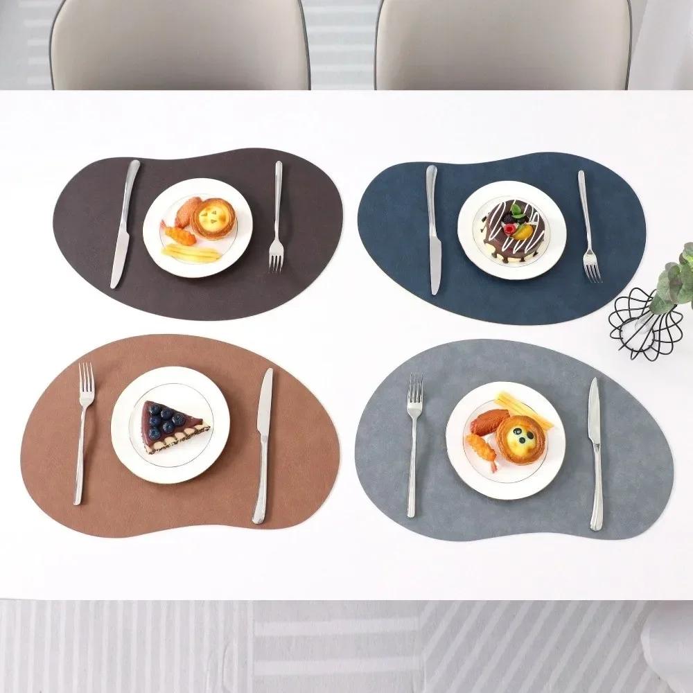PU Leather Placemats Dual-Sided Irregular Shape Dinnerware Mats Waterproof Oil-Proof Surface Flatware Place Pad Restaurant Decor
