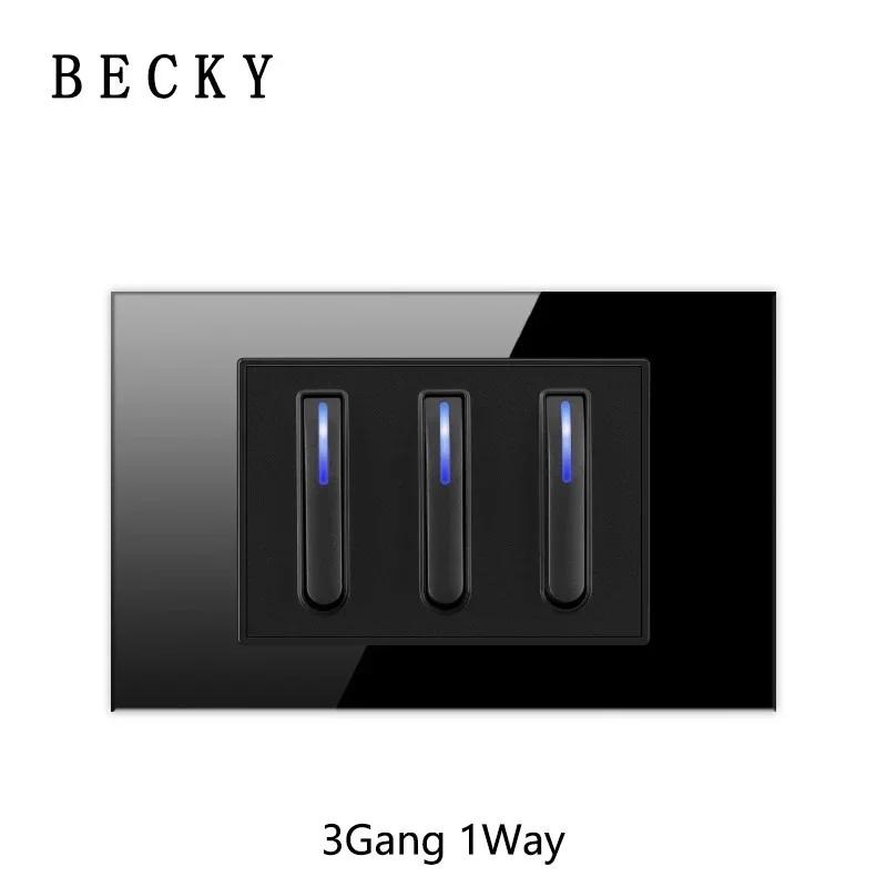 118 Type Piano Key Black Tempered Glass Fashionable Switch Socket American British European Standard Universal Socket