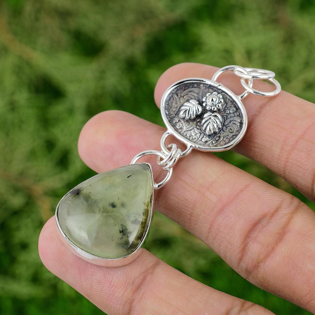 Daughters Day Deal Natural Prehnite Handcrafted Anniversary Pendant 925 Silver