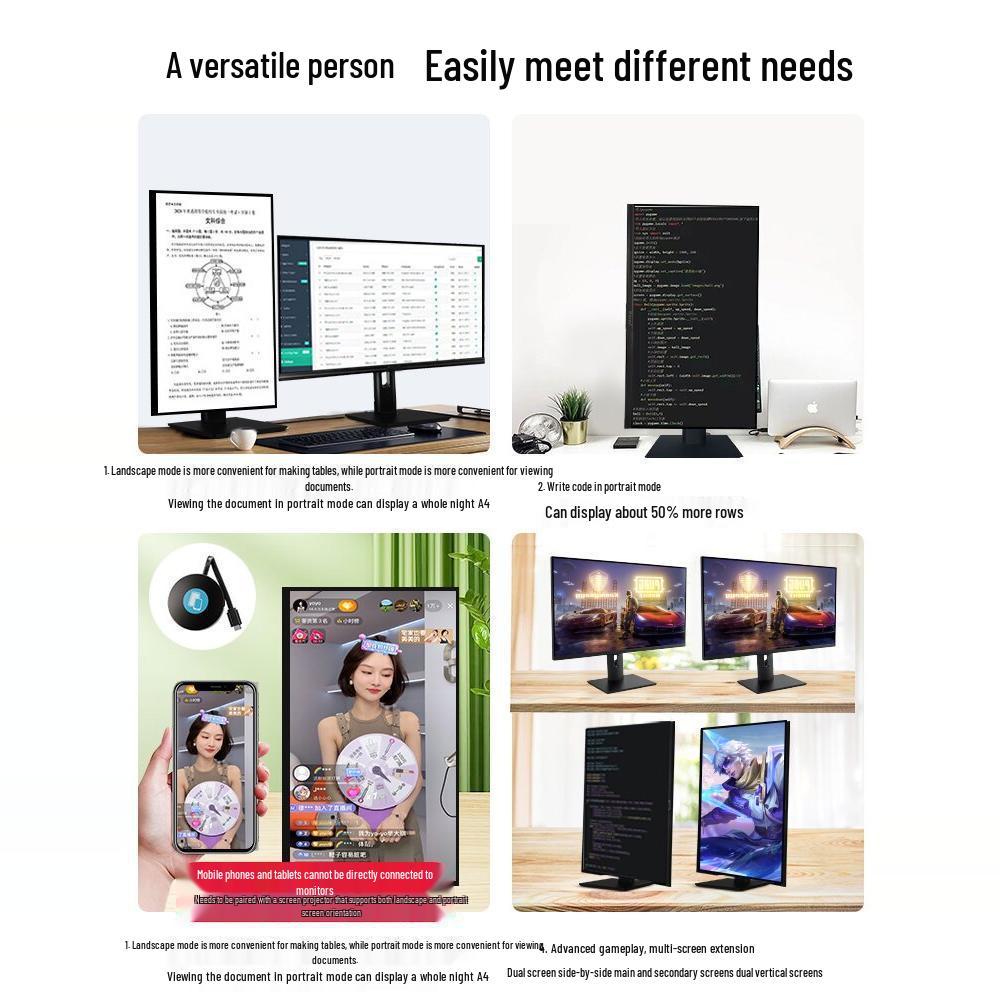 24" Rotating Vertical Monitor, 27" 4K 144Hz IPS Design Secondary Display