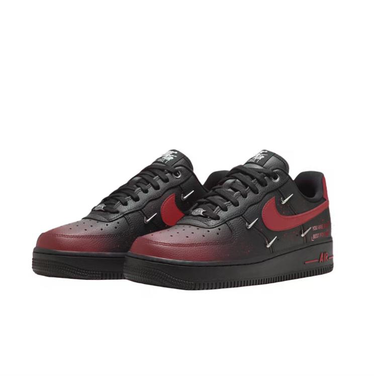 Nike Air Force 1 Abrasion Resistant Low top Skateboard Shoes Women's Black Red HQ1180-001(Team352-)