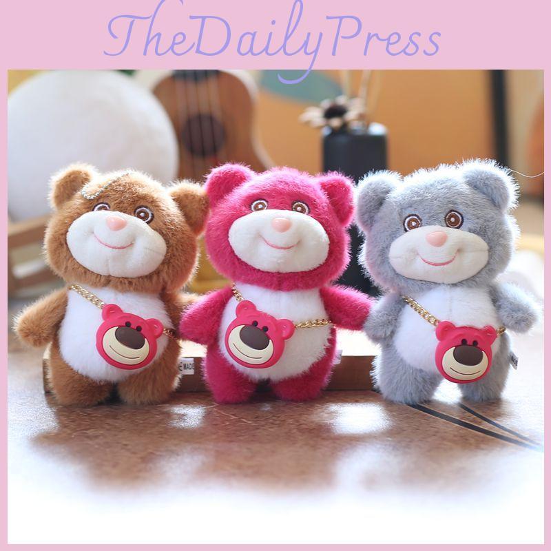 Cute Cartoon Lotso Style Bear Plushie Keychain Travel Bag Decor Kids Gift Doll