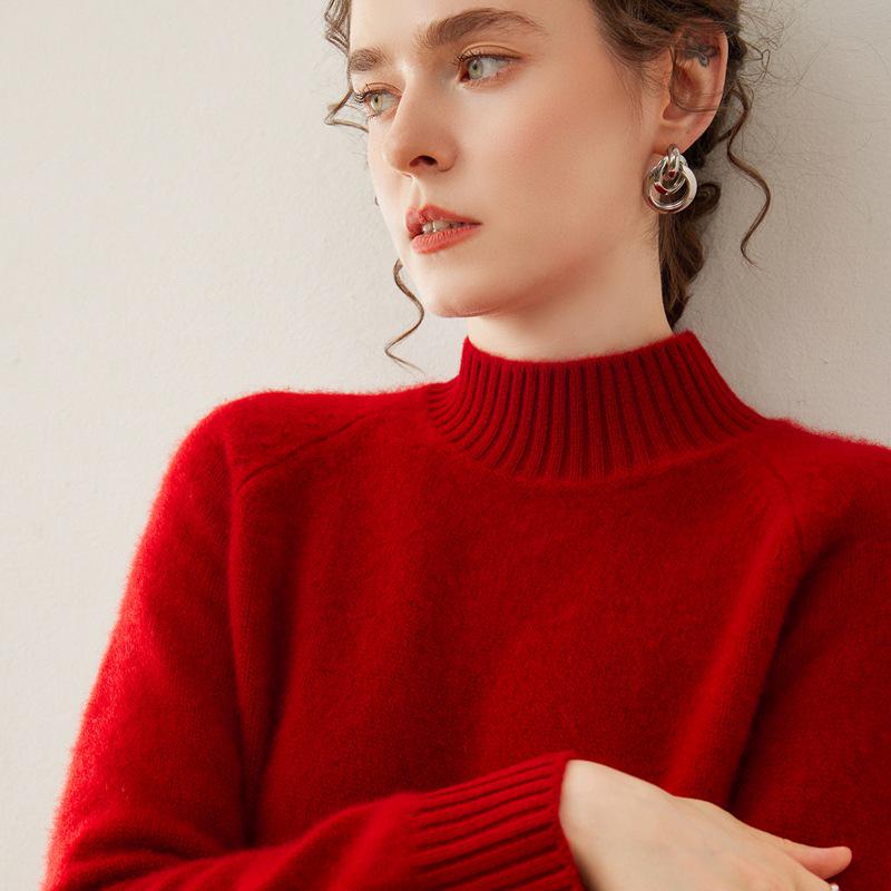 Women's Three-Ply Half-High Neck Cashmere Sweater - Versatile Autumn/Winter Knit Top