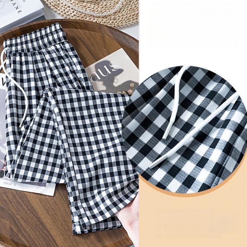 2026 Summer Women's Ice Silk Black and White Plaid Casual High-Waisted Slimming Drapey Trousers