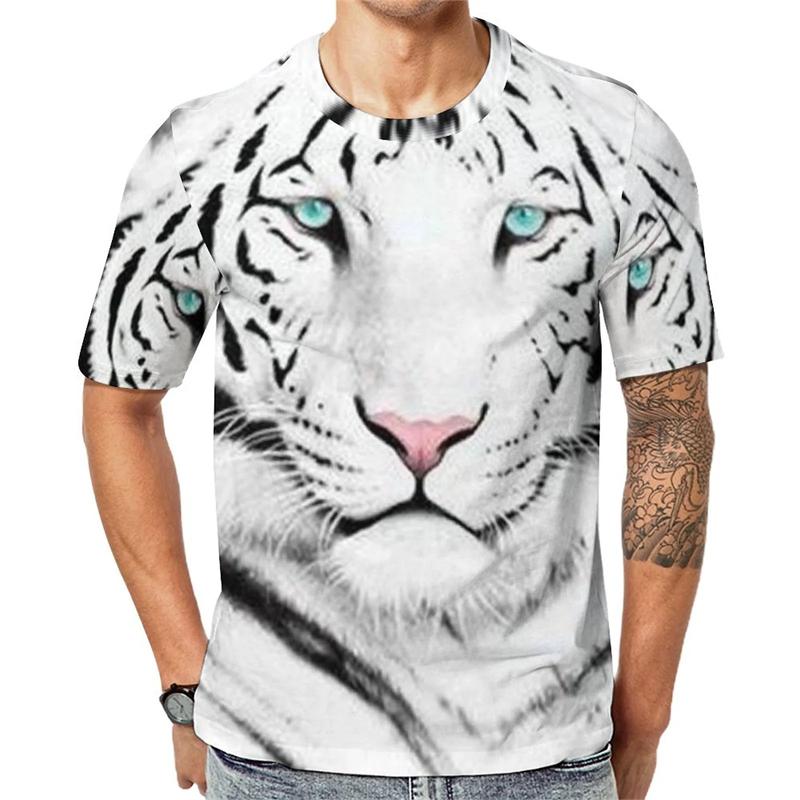 Tiger Animal Pattern 3D Printed T-shirt for Summer Casual Fashion Short Sleeved Top for Men, Cute Elements Round Neck Streetwear