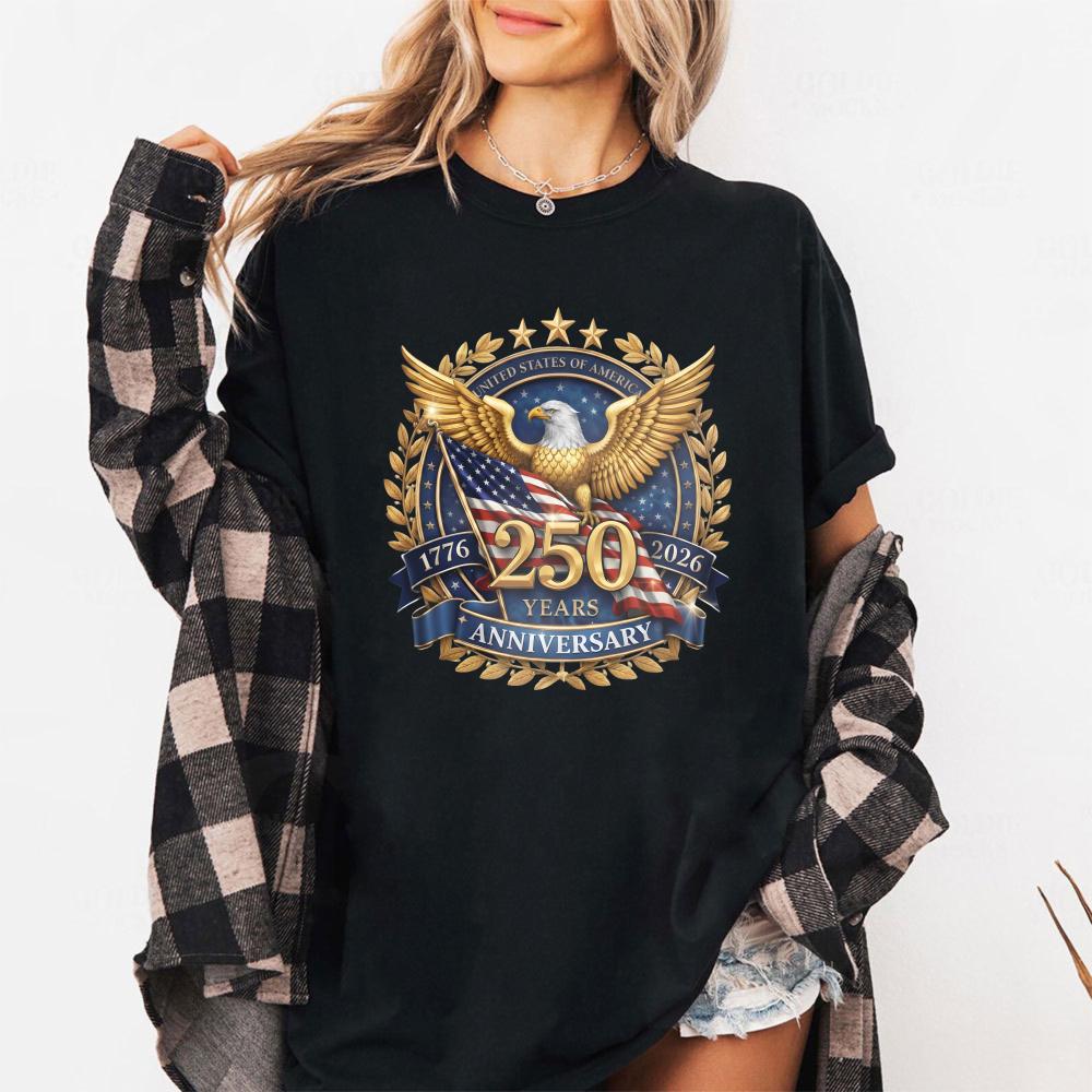 USA 250th Anniversary 17762026 America 250 Emblem Semiquincentennial 4th of July Tops 2026 Patriotic Eagle Unisex Women Tees