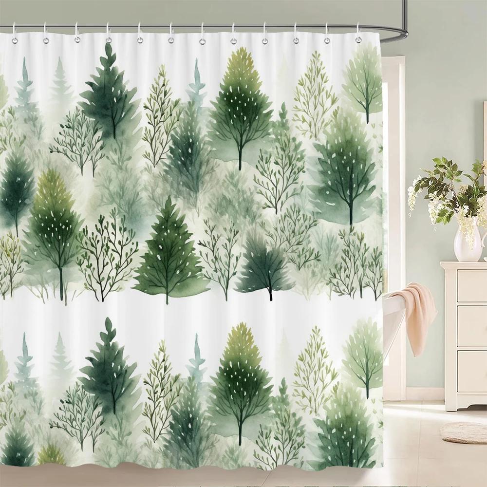 1 Packung Moderne grüne Blätter Muster Polyester Material Duschvorhang Badezimmer Trennwand Vorhang Heimdekorationsvorhang