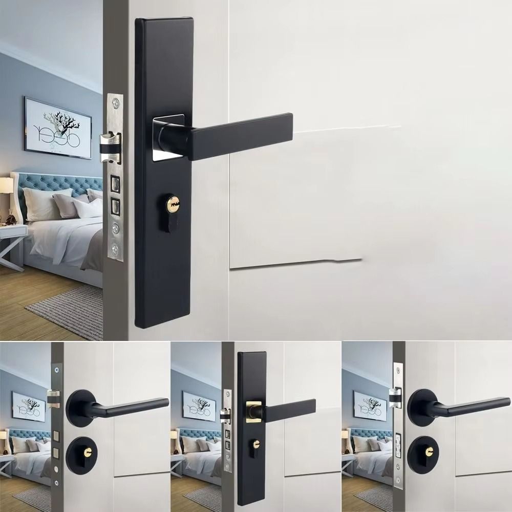 Silent Door Handle Lock Keys Set Square Bedroom Door Lock  Interior Exterior Doors