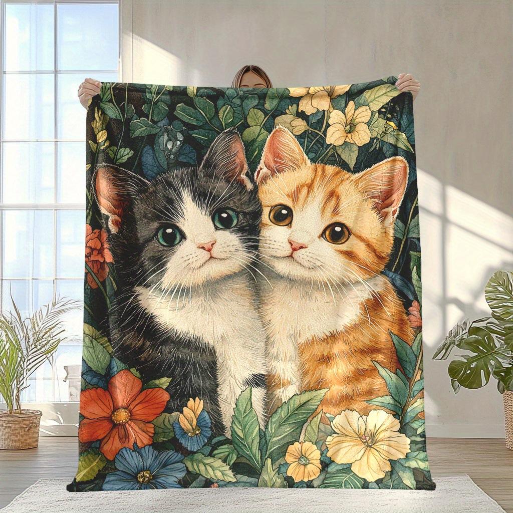 Cute Cat Flannel Digital Print Blanket Sofa Blanket Office Nap Blanket