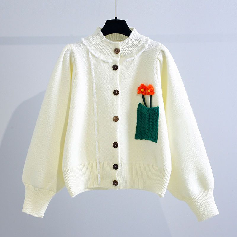 Three-dimensional Flower Design Sweater Jacket Women Spring 2022 New Japanese Loose Age-reducing Student Knitted Cardigan Female