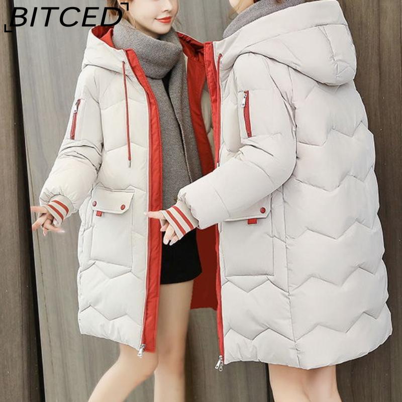 

BITCED Жіноче зимове пальто середньої довжини вільного крою, потовщена стьобана куртка, пуховик, куртка з бавовняною підкладкою XXXL бежевий
