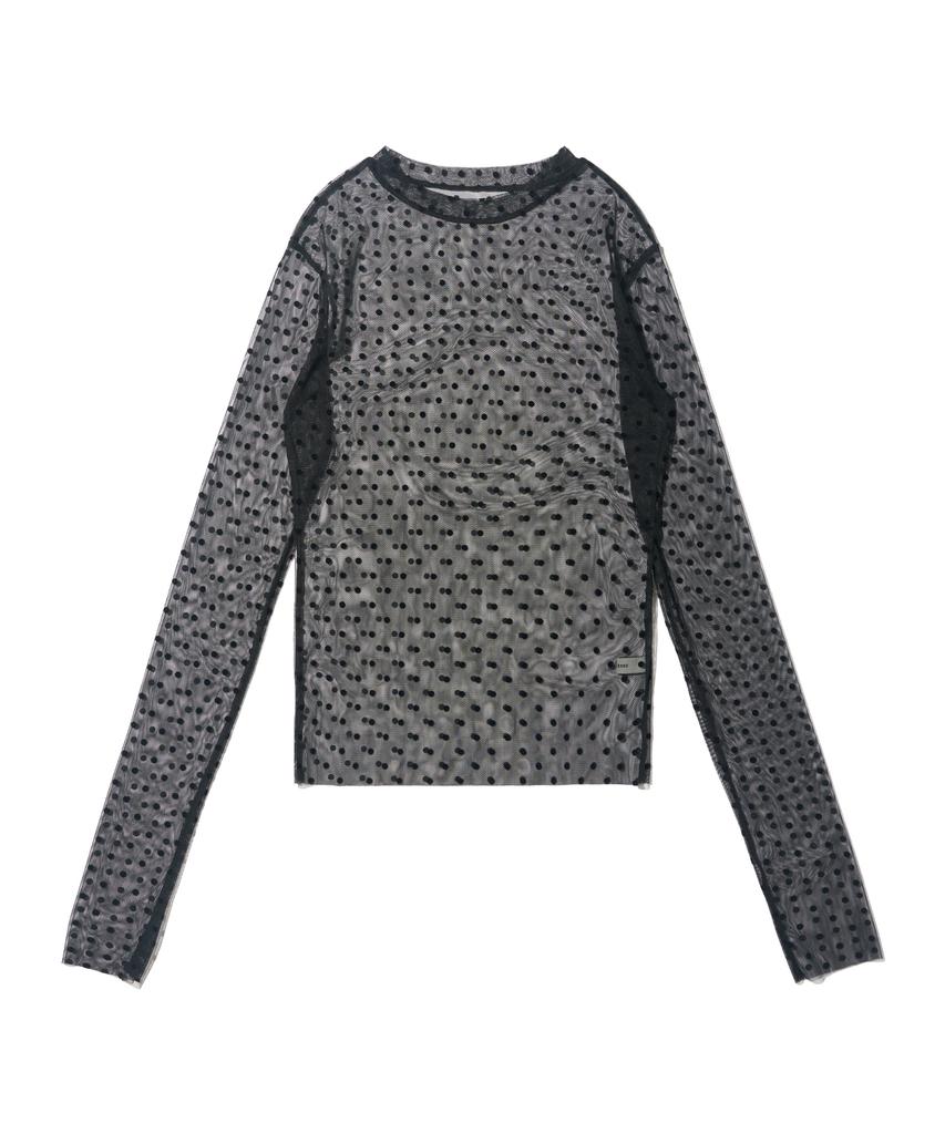 CARGOBROS FOR WOMAN Dot See-Through Long Sleeve Layered Casual Short Sleeve Tee Set (Black/Charcoal)